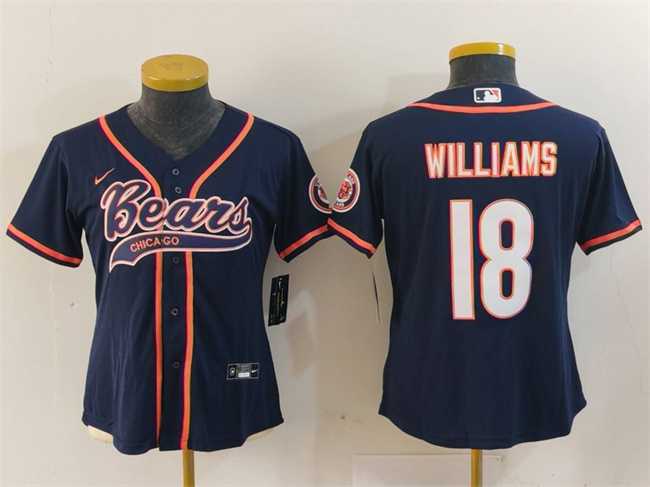 Women's Chicago Bears #18 Caleb Williams Navy With Patch Cool Base Stitched Baseball Jersey(Run Small),We sell and wholesale Women's Chicago Bears #18 Caleb Williams Navy With Patch Cool Base Stitched Baseball Jersey(Run Small) on line form chian!